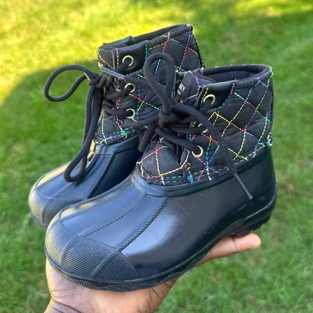 Sperry Port Boot Toddler Girl Duck Boots Size 9 Black Rainbow Winter Boots